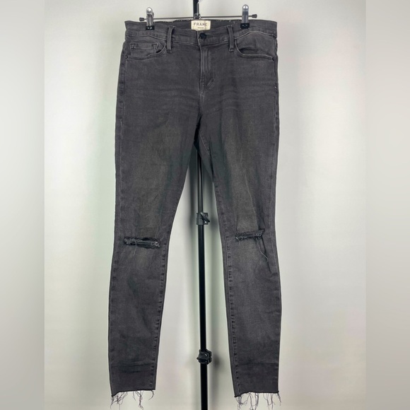 Frame Washed Black Le High Skinny‎ Muddy Rip Raw Hem Jeans - Picture 1 of 6